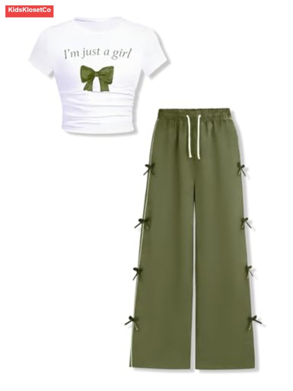 Tween Girls 2 Piece Outfit Short Sleeve Graphic Top & Bow Knot Pants Set
